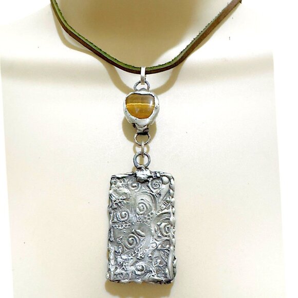 Tarot Card Mixed Media & Artisan Metalwork Tiger Eye Pendant & Leather Necklace - Picture 6 of 12